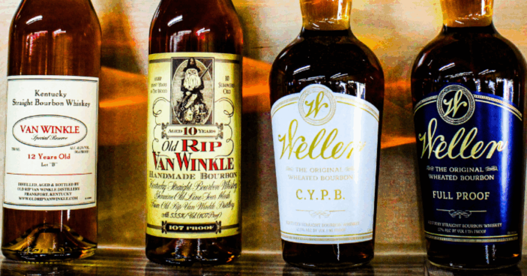 Allocated whiskeys in Kansas City featuring Van Winkle and Weller bourbons at Pina Wine & Spirits