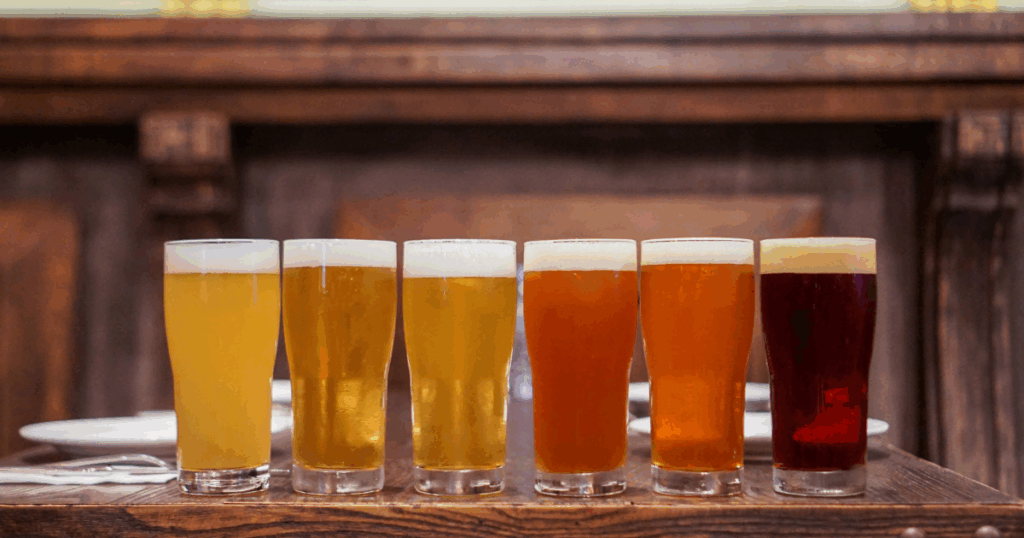 Lineup of craft beers in different styles and colors – highlighting 2025 beer trends and brewing innovations