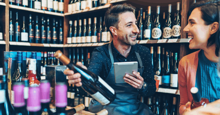 Customer service at a liquor store.