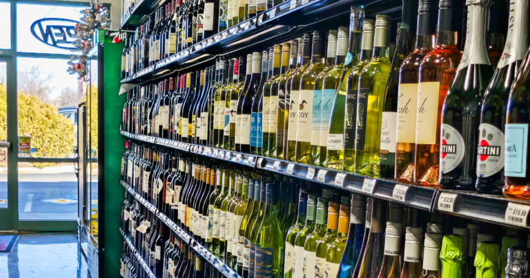Pina Wine & Spirits liquor store in Kansas City with shelves of wine, beer, bourbon, whiskey, and spirits