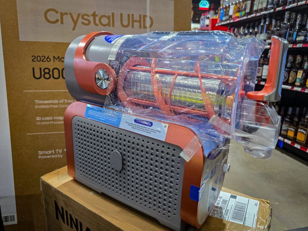 Ninja SLUSHi MAX raffle prize displayed at Pina Wine & Spirits Odessa.